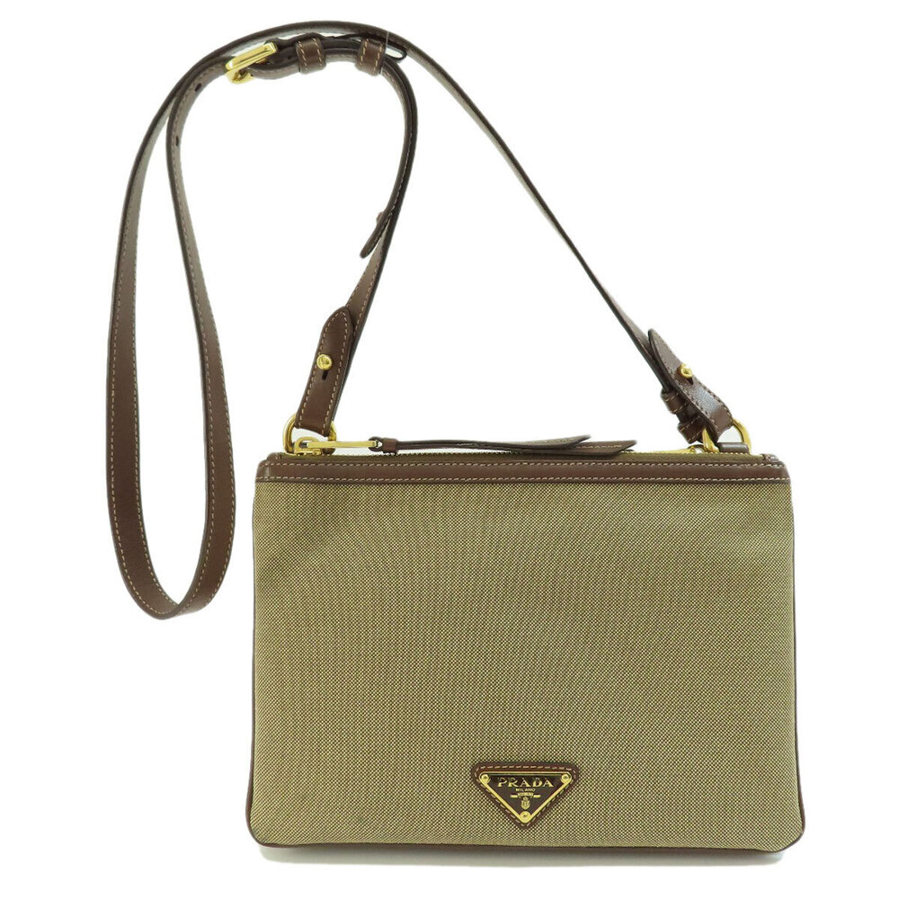 Prada Zip Double Logo Jacquard Bag embroidered logo brown Crossbody Brown